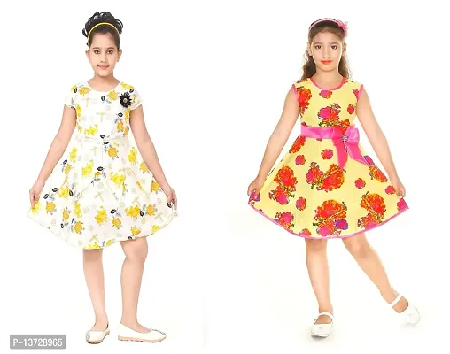 Nickys Disegno Girls Midi//Knee Length//Festive // Party Dress Pack of 2. (2-3 Years, Yellow 4)