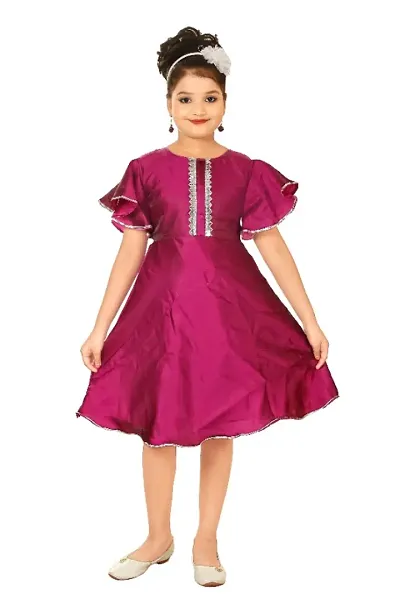 Girls Knee Length Festive/Casual Dress (Purple, Half Sleeve)