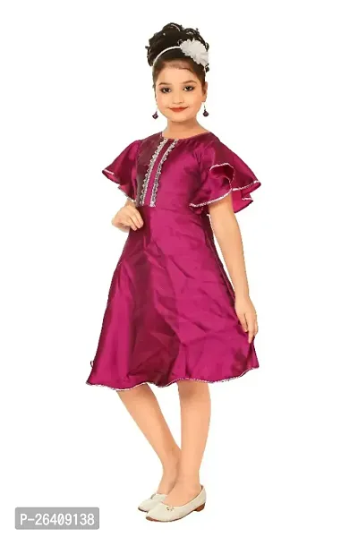 Girls  Knee Length Festive/Casual Dress  (Purple, Half Sleeve)-thumb5