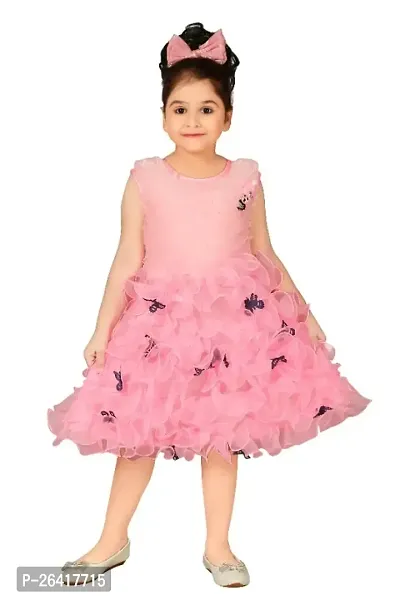 Girls Below Knee Festive/Wedding Dress  (Pink, Sleeveless)-thumb0