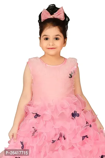 Girls Below Knee Festive/Wedding Dress  (Pink, Sleeveless)-thumb4