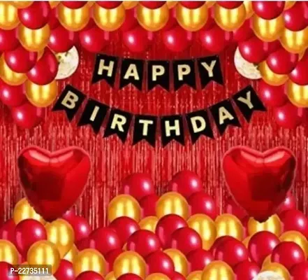 Happy Birthday Decoration Kit With 20 Balloon -10 Red,10 Golden With 2 Red Curtain, 2 Red Foil Heart-thumb0