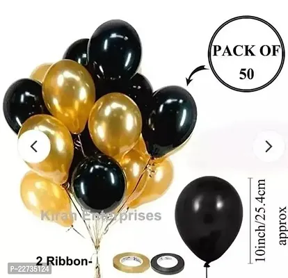 Attractive Metallic Large Balloons Combo 50 Pieces-25 Golden,25 Black With 2 Ribbon-thumb0