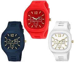 Square Dial Blue White Red Analog Watches With Silicon Strap Stylish ADDI Designer Combo Watch For Men And Boys Pack Of 3-thumb2