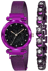 The Shopoholic Branded Analogue Diamond Black Dial Purple Magnet Watch with Gift Bracelet for Women Or Girls and Watch for Girl or Women (Combo of 3)-thumb4