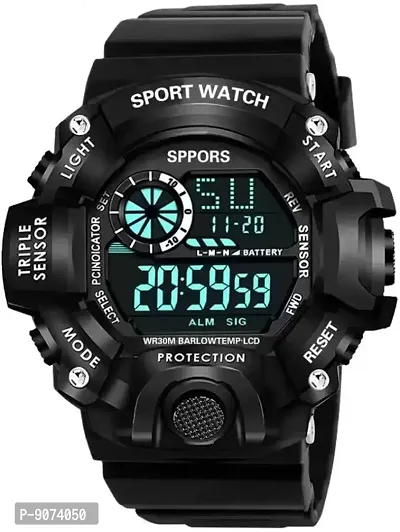 The Shopoholic Digital Sports Day and Date Display Multicolor Dial Black Ring Watches for Boy and Men Watch