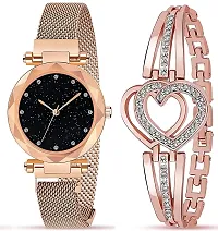 The Shopoholic Branded Analogue Diamond Black Dial Gold Magnet Watch with Gift Bracelet Combo for Women Or Girls and Watch for Girl or Women (Combo of 3)-thumb1