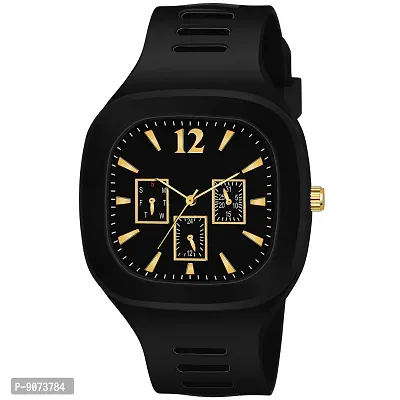 The Shopoholic Square Dial Black White Analog Watches with Silicon Strap Stylish ADDI Designer Combo Watch for Mens  Boys-thumb2