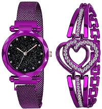 The Shopoholic Branded Analogue Diamond Black Dial Purple Magnet Watch with Gift Bracelet for Women Or Girls and Watch for Girl or Women (Combo of 3)-thumb3