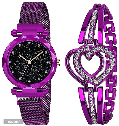 The Shopoholic Branded Analogue Diamond Black Dial Purple Magnet Watch with Gift Bracelet for Women Or Girls and Watch for Girl or Women (Combo of 3)-thumb4