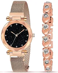 The Shopoholic Branded Analogue Diamond Black Dial Gold Magnet Watch with Gift Bracelet Combo for Women Or Girls and Watch for Girl or Women (Combo of 3)-thumb2