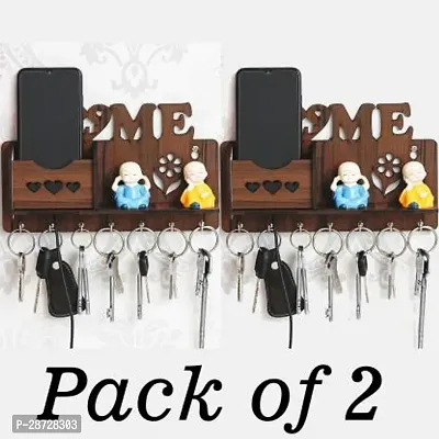 Stylish Brown Wooden Key Holder with 7 Hooks Pack of 2-thumb0