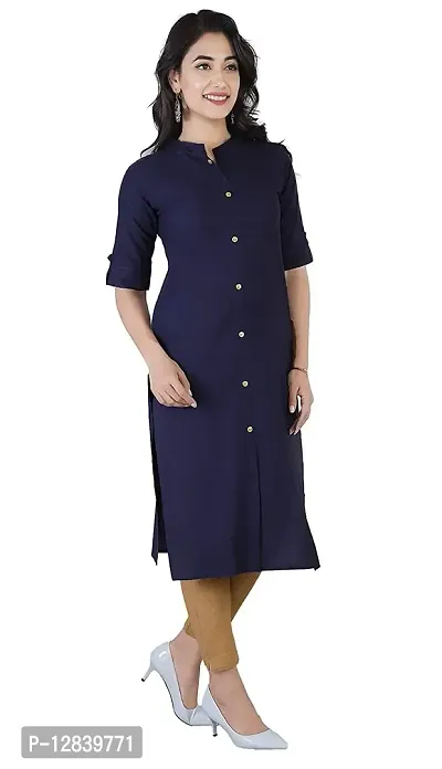 AK Fashion Latest Pure Cotton Solid Straight Kurti for All Occasions. Latest Summer Collections. (XX-Large, Navy Blue)-thumb3