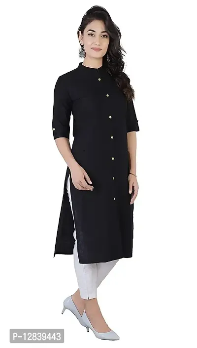 AK Fashion Latest Pure Cotton Solid Straight Kurti for All Occasions. Latest Summer Collections. (X-Large, Black)-thumb3