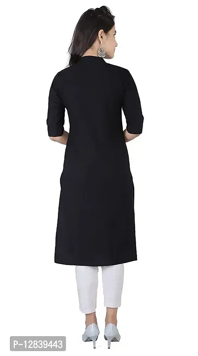 AK Fashion Latest Pure Cotton Solid Straight Kurti for All Occasions. Latest Summer Collections. (X-Large, Black)-thumb2