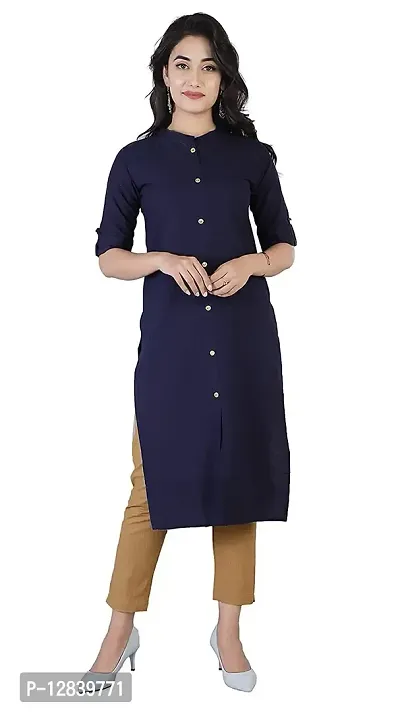 AK Fashion Latest Pure Cotton Solid Straight Kurti for All Occasions. Latest Summer Collections. (XX-Large, Navy Blue)-thumb0