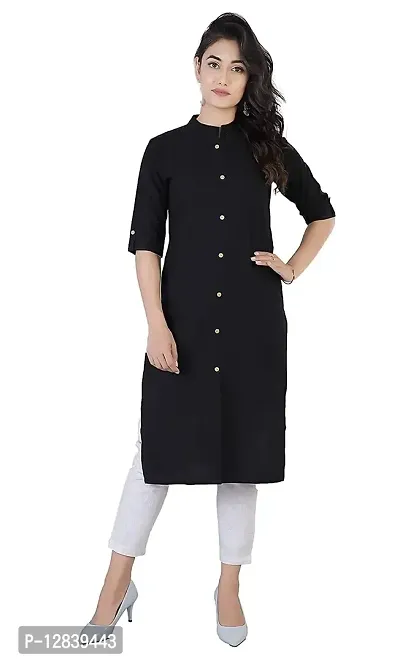 AK Fashion Latest Pure Cotton Solid Straight Kurti for All Occasions. Latest Summer Collections. (X-Large, Black)-thumb0