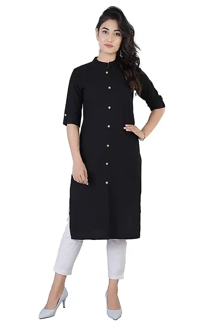 AK Fashion Latest Pure Solid Straight Kurti for All Occasions. Latest Summer Collections. (X-Large, Black)