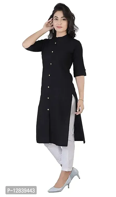 AK Fashion Latest Pure Cotton Solid Straight Kurti for All Occasions. Latest Summer Collections. (X-Large, Black)-thumb5