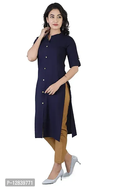 AK Fashion Latest Pure Cotton Solid Straight Kurti for All Occasions. Latest Summer Collections. (XX-Large, Navy Blue)-thumb5