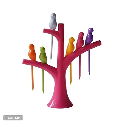 Fancy Plastic Bird Fork Set with Tree Shape Holder Rack-thumb0