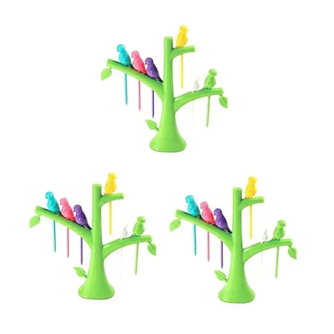 Fancy Plastic Bird Fork Set with Tree Shape Holder Rack