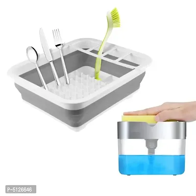 Collapsible Silicon Sink Drainer + 2 in 1 Soap Dispenser Combo Set-thumb0