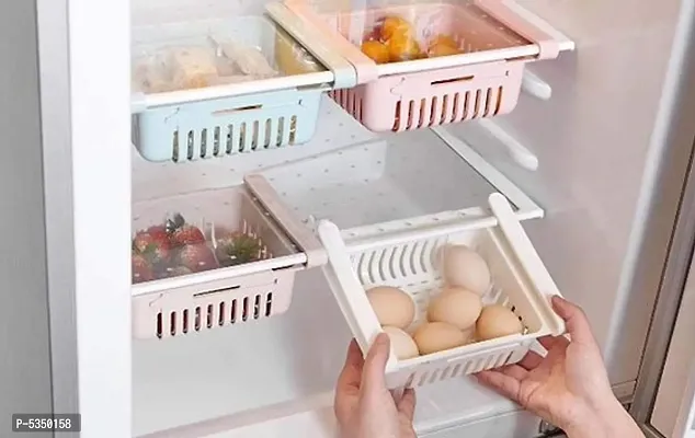 PREXO Set Of 4 Adjustable Refrigerator Storage Basket, Expandable Fridge Rack, Sliding Vegetable Organizer Tray Box, Freeze Space Saver Drawer-thumb0