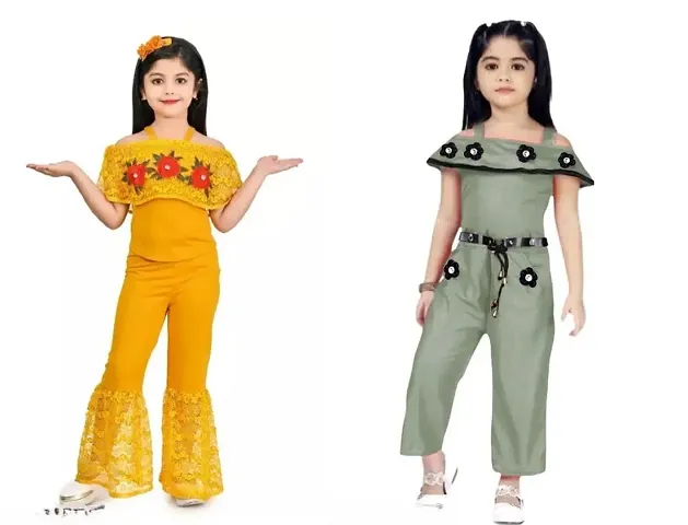 Elegant Blend Embroidered Jumpsuits For Girls- Pack Of 2