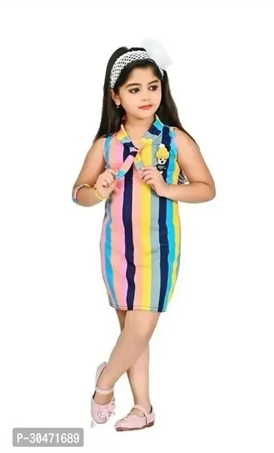 Fabulous Multicoloured Cotton Blend Striped Partywear Dress For Girls-thumb0