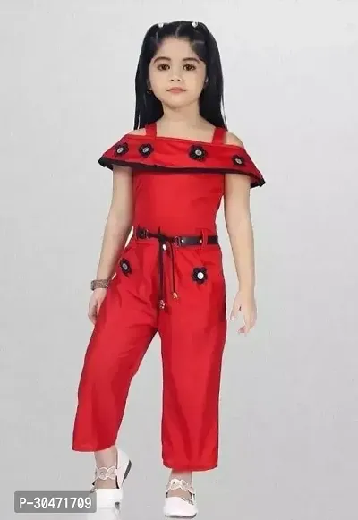 Fabulous Red Cotton Blend Embroidered Partywear Dress For Girls-thumb0