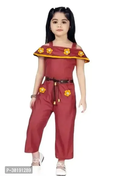 Elegant Maroon Cotton Blend Embroidered Jumpsuits For Girls-thumb0