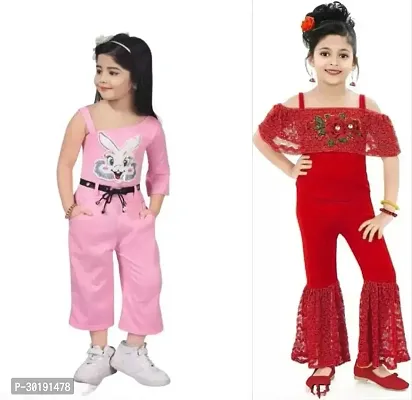 Elegant Cotton Blend Embroidered Jumpsuits For Girls- Pack Of 2