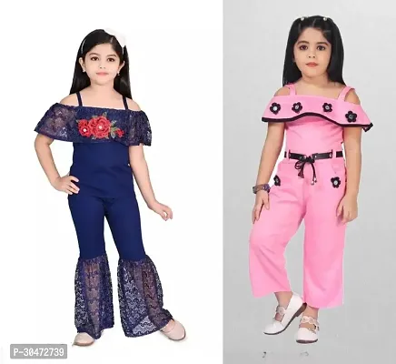 Fabulous Multicoloured Cotton Blend Embroidered Partywear Dress For Girls Pack Of 2