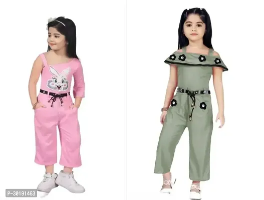 Elegant Cotton Blend Embroidered Jumpsuits For Girls- Pack Of 2