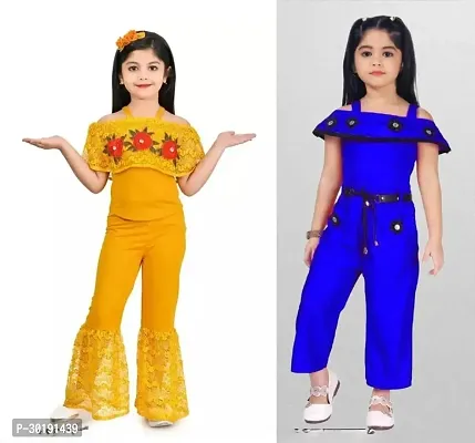 Elegant Cotton Blend Embroidered Jumpsuits For Girls- Pack Of 2-thumb0