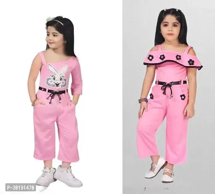 Elegant Cotton Blend Embroidered Jumpsuits For Girls- Pack Of 2-thumb0