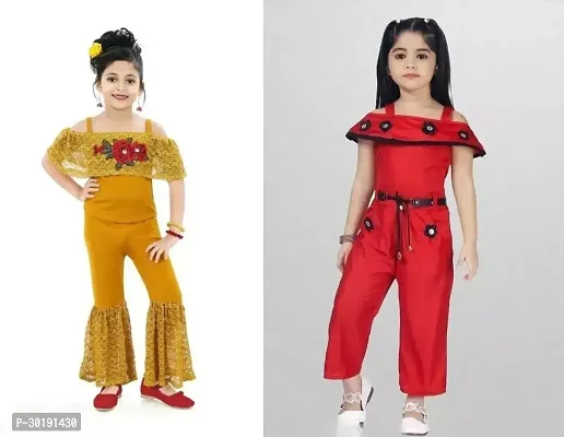 Elegant Cotton Blend Embroidered Jumpsuits For Girls- Pack Of 2