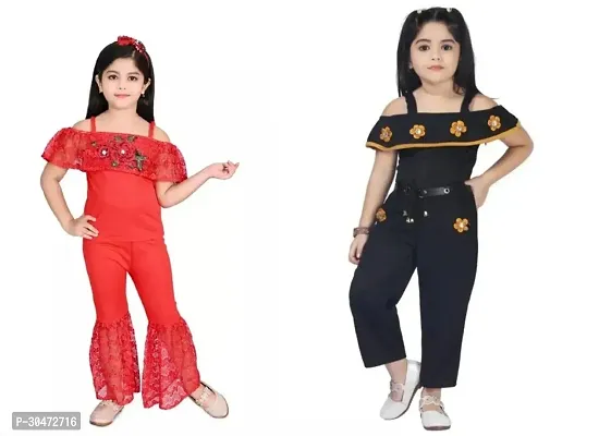 Fabulous Multicoloured Cotton Blend Embroidered Partywear Dress For Girls Pack Of 2-thumb0