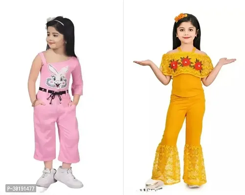 Elegant Cotton Blend Embroidered Jumpsuits For Girls- Pack Of 2-thumb0