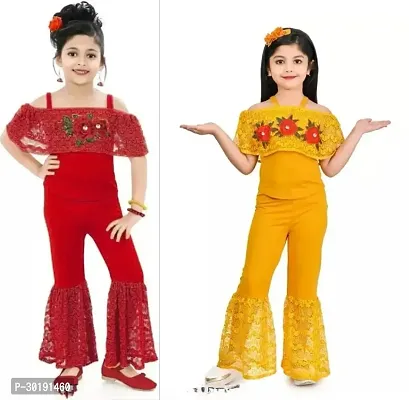 Elegant Cotton Blend Embroidered Jumpsuits For Girls- Pack Of 2