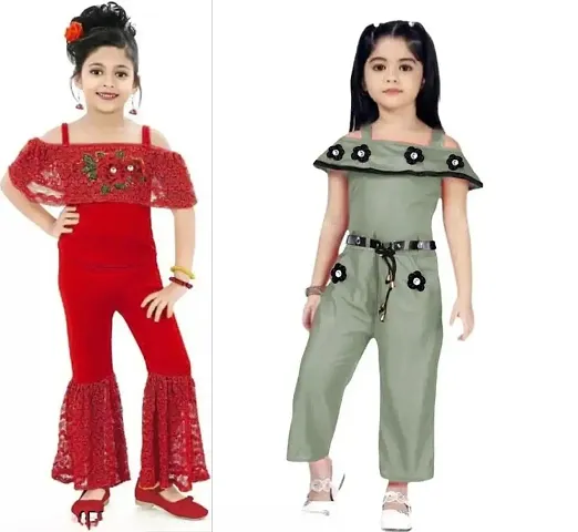 Elegant Blend Embroidered Jumpsuits For Girls- Pack Of 2