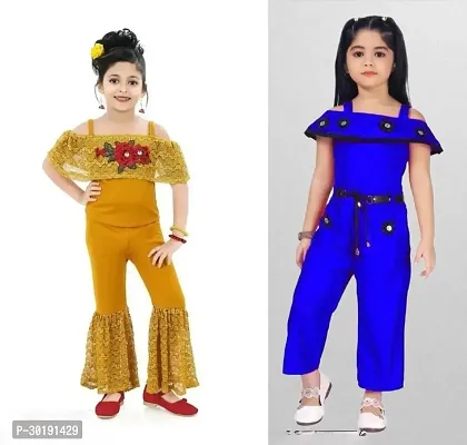 Elegant Cotton Blend Embroidered Jumpsuits For Girls- Pack Of 2-thumb0