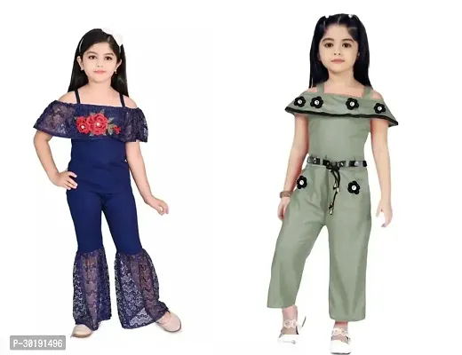 Elegant Cotton Blend Embroidered Jumpsuits For Girls- Pack Of 2