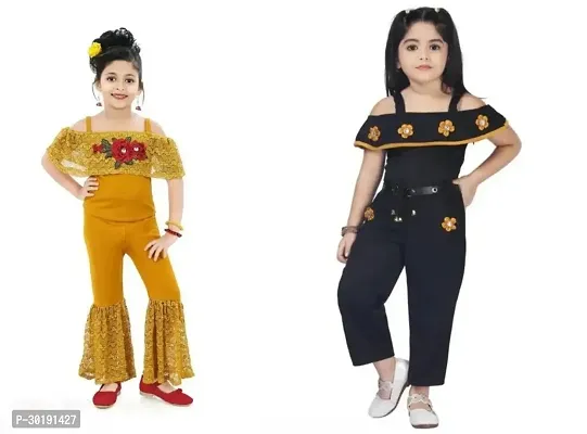 Elegant Cotton Blend Embroidered Jumpsuits For Girls- Pack Of 2