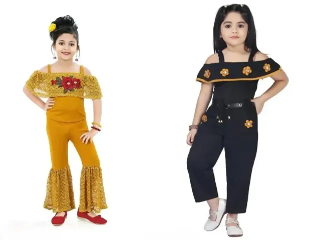 Elegant Blend Embroidered Jumpsuits For Girls- Pack Of 2