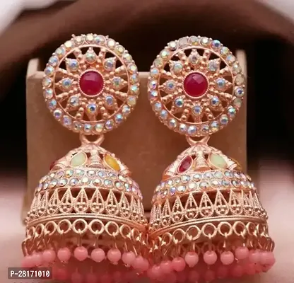 Pink Plastic Pearl Jhumkas Earrings For Women