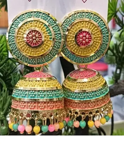 Plastic Beads Jhumkas Earrings For Women