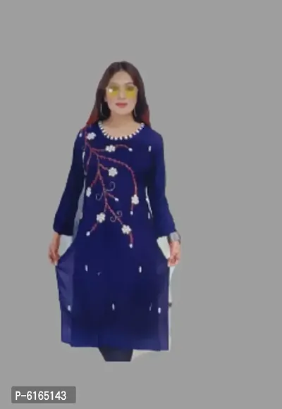 Stunning Blue Cotton Embroidered Straight Kurta For Women-thumb0