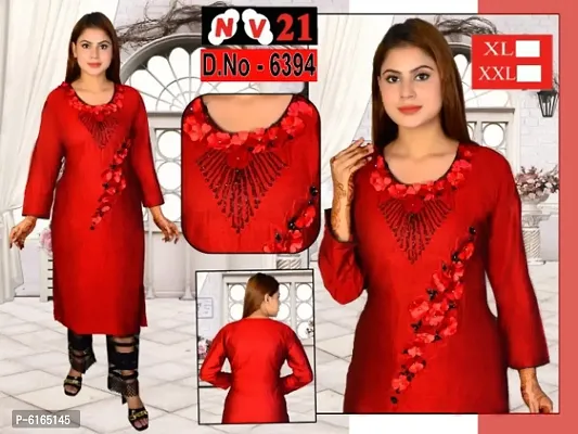 Stunning Red Cotton Embroidered Straight Kurta For Women